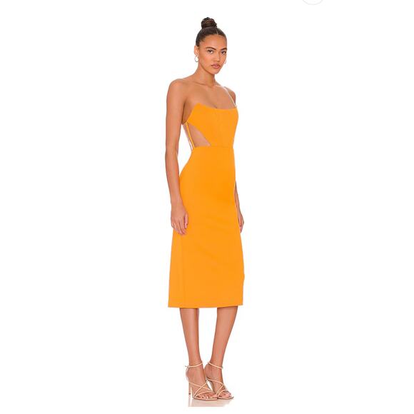 NBD Leighton Midi Dress Large NWT Satin Orange Lace-Up Cutout - Picture 9 of 9